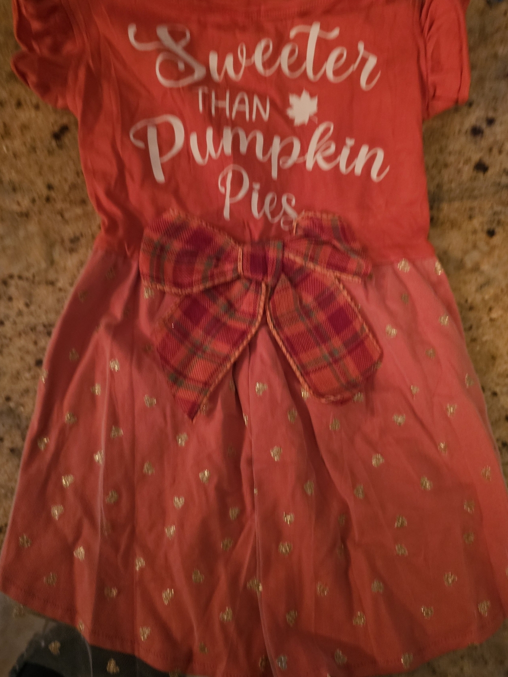 New Small Dog Orange Pumpkin Pie Dress with Plaid Bow